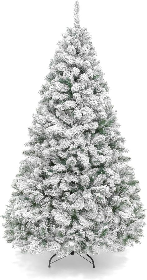 Best Choice Products Artificial Christmas Tree, 6ft Unlit Snow Flocked Design Pine Tree, Full Appearance Snowy w/Easy Assembly, Metal Stand