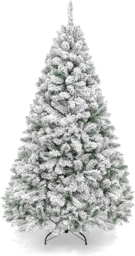 Best Choice Products Artificial Christmas Tree, 6ft Unlit Snow Flocked Design Pine Tree, Full Appearance Snowy w/Easy Assembly, Metal Stand