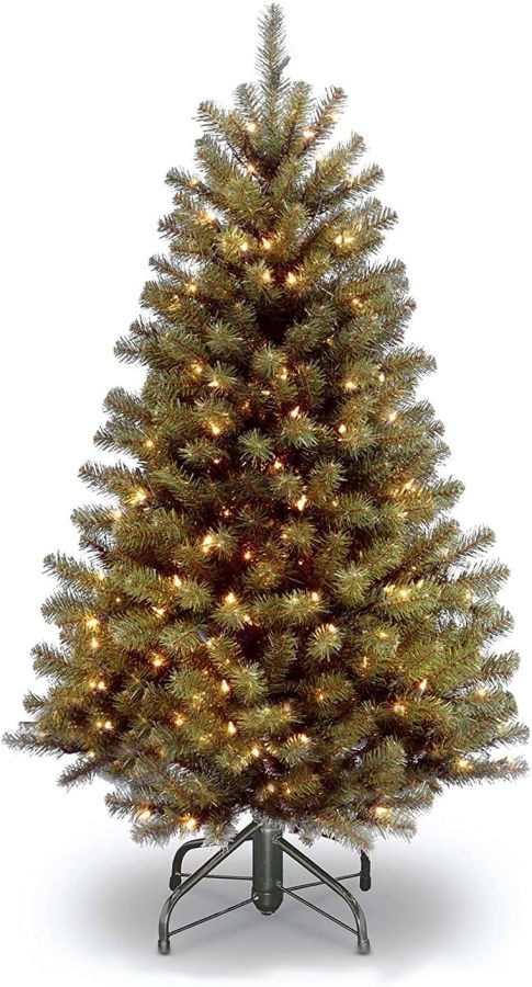 National Tree Company Pre-Lit Artificial Full Christmas Tree, Green, North Valley Spruce, White Lights, Includes Stand, 4.5 Feet