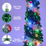 Joiedomi 5 FT Pop Up Christmas Tree with Lights, Pre Lit Collapsible Tinsel Christmas Tree Decorations with 50 Multicolor LED Lights and Ball Ornaments for Home Holiday Christmas Party Indoor Decor