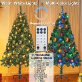 Lulu Home 6FT Christmas Tree, Artificial Christmas Tree with RC 300 LEDs Warm White & Multicolored String Lights(NOT Pre-Strung) for Indoor Outdoor Winter Decoration, 11 Lighting Modes with Timer