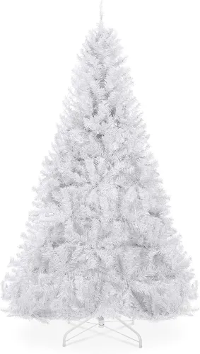 Best Choice Products Artificial Christmas Tree, White 6ft Premium Pine Unlit Holiday Decoration, Full Size Décor Easy Assembly w/Metal Stand