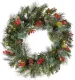 National Tree Company Pre-Lit Artificial Christmas Wreath, Green, Crestwood Spruce, White Lights, Decorated with Pine Cones, Berry Clusters, Frosted Branches, Christmas Collection, 24 Inches