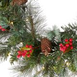 National Tree Company Pre-Lit Artificial Christmas Wreath, Green, Crestwood Spruce, White Lights, Decorated with Pine Cones, Berry Clusters, Frosted Branches, Christmas Collection, 24 Inches