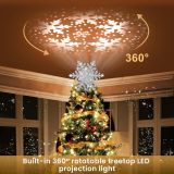 Christmas Tree Topper Lighted, 3D Glitter Snowflake Tree Topper Built-in LED Rotating Lights with 6 Projection Modes, Striking Christmas Tree Decoration (Silver)