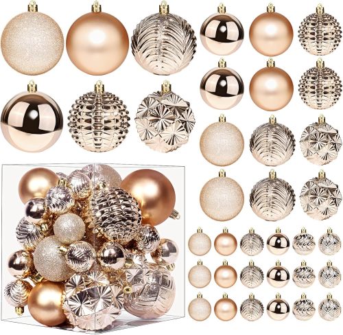 Christmas Ball Ornaments, 36pcs 3 Sizes Christmas Tree Decorations for Xmas Tree, Shatterproof Hanging Baubles Decorations for Christmas Wreath Party Tree Decor Ornaments (Multi-Styles,Champagne)