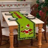 Linen Green Christmas Table Runner Merry Christmas Tablecloth Christmas Xmas Winter Holiday Home Kitchen Dining Room Table Decorations 13x72 Inch