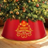 Metal Merry Christmas Tree Collar with Light String, Tree Ring Christmas Decor 26 Inch Dia for Large Xmas Tree 7-9 Ft