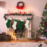 Christmas Stockings 18 Inches Large Size Cable Knitted Stocking Gift and Decorations for Holiday Family Xmas Party (Green and White, Pack of 2)