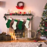 Christmas Stockings 18 Inches Large Size Cable Knitted Stocking Gift and Decorations for Holiday Family Xmas Party (Green and White, Pack of 2)