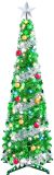 Joiedomi 5 FT Pop Up Christmas Tree with Lights, Pre Lit Collapsible Tinsel Christmas Tree Decorations with 50 Multicolor LED Lights and Ball Ornaments for Home Holiday Christmas Party Indoor Decor