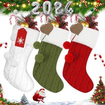 RFAQK Personalized Christmas Stockings -Set of 3 with 50 Pcs Name Tags, Large Xmas Stockings for Christmas Decorations - Fireplace Hangings for Family Holiday, Farmhouse and Home Décor
