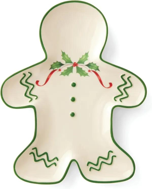 Lenox Holiday Gingerbread Man Accent Plate, 0.70 LB, Red & Green