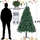 Lulu Home 6FT Christmas Tree, Artificial Christmas Tree with RC 300 LEDs Warm White & Multicolored String Lights(NOT Pre-Strung) for Indoor Outdoor Winter Decoration, 11 Lighting Modes with Timer