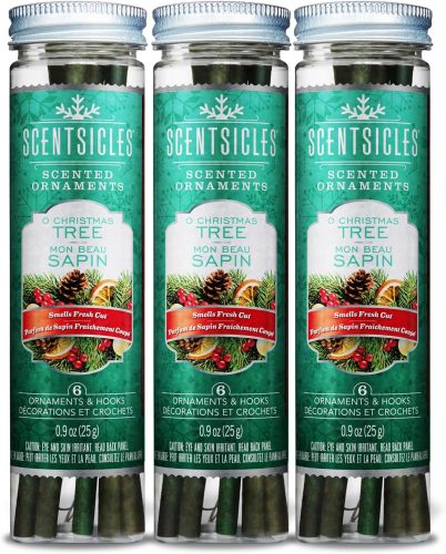 Scentsicles O Christmas Tree Scented Christmas Ornaments with Hooks - 3 Bottles (18 Sticks Total)