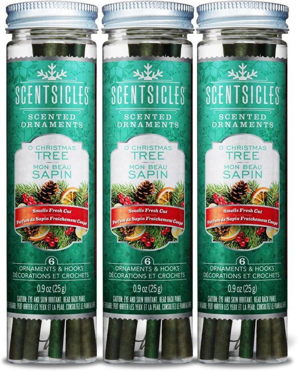 Scentsicles O Christmas Tree Scented Christmas Ornaments with Hooks - 3 Bottles (18 Sticks Total)