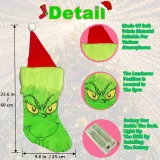 Christmas Stocking with LED Light, 14.98 inch Red Green Hanging Stocking, Candy Gift Socks Christmas Ornament Decorations for Family Holiday Xmas Party Decorations (One Size, Christmas Stocking)