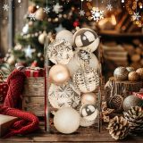 Christmas Ball Ornaments, 36pcs 3 Sizes Christmas Tree Decorations for Xmas Tree, Shatterproof Hanging Baubles Decorations for Christmas Wreath Party Tree Decor Ornaments (Multi-Styles,Champagne)