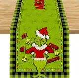 Linen Green Christmas Table Runner Merry Christmas Tablecloth Christmas Xmas Winter Holiday Home Kitchen Dining Room Table Decorations 13x72 Inch