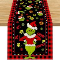 Linen Red Christmas Table Runner Merry Christmas Tablecloth Christmas Xmas Buffalo Plaid Check Winter Holiday Home Kitchen Dining Room 13x72 Inch