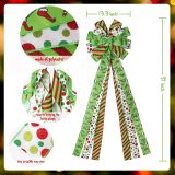 Christmas Tree Topper Bow Wreath, 44 x 13 Inches Large Green Christmas Bow Tree Topper,Glitter Christmas Wreath for Tree Indoor Outdoor Christmas Decoration