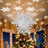 Christmas Tree Topper Lighted with 6 Projection Modes,Christmas Star Tree Topper Built-in LED Rotating Projector Lights 3D Christmas Tree Decorations for Xmas Party Holiday Decor(Silver Snowflake)