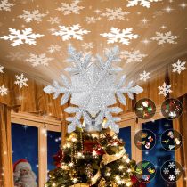 Christmas Tree Topper Lighted with 6 Projection Modes,Christmas Star Tree Topper Built-in LED Rotating Projector Lights 3D Christmas Tree Decorations for Xmas Party Holiday Decor(Silver Snowflake)