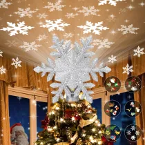 Christmas Tree Topper Lighted with 6 Projection Modes,Christmas Star Tree Topper Built-in LED Rotating Projector Lights 3D Christmas Tree Decorations for Xmas Party Holiday Decor(Silver Snowflake)