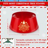 Metal Merry Christmas Tree Collar with Light String, Tree Ring Christmas Decor 26 Inch Dia for Large Xmas Tree 7-9 Ft