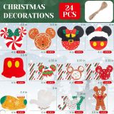 24pcs Christmas Tree Ornaments Set - Festive Wooden Mouse Christmas Decorations, Perfect Hanging Ornaments for Holiday Tree, Party, and Kids, Bulk Assorted Designs for a Charming Christmas Display