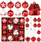 Christmas Tree Ornaments,40ct Christmas Ball Decoration Set,11 Different Christmas Ornaments,Red and White Classic Color Christmas Tree Decorations, Shatterproof Christmas Decorations
