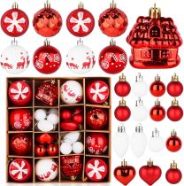Christmas Tree Ornaments,40ct Christmas Ball Decoration Set,11 Different Christmas Ornaments,Red and White Classic Color Christmas Tree Decorations, Shatterproof Christmas Decorations