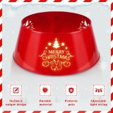 Metal Merry Christmas Tree Collar with Light String, Tree Ring Christmas Decor 26 Inch Dia for Large Xmas Tree 7-9 Ft