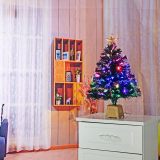24inch Green Fiber Optic Christmas Tree,Prelit Artificial Tabletop Christmas Tree,Star,Butterfly and Ball Ornaments for Best Holiday Home Decorations,2 Foot