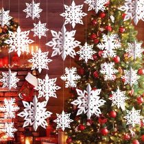 Christmas Hanging Snowflakes 3D Paper Snowflakes Christmas Tree Decorations Hanging Snowflake Decorations for Winter Wonderland Christmas Indoor Outdoor Holiday Decor (36, White)