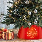 Metal Merry Christmas Tree Collar with Light String, Tree Ring Christmas Decor 26 Inch Dia for Large Xmas Tree 7-9 Ft