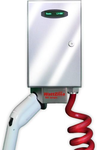 WattZilla-UNO: Level 2, 80 Amp EVSE, 25' red Retractable J1772 Charging Cable w/CMS, Type 4X Outdoor Enclosure, Stainless Steel Wall Mount Kit, Mirror Finish, 80 Amp, UL/cUL Listed, Made in The USA