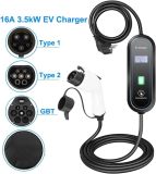 EV Charger 220V 230V Level 2 EV Charger Type 2 16A 3.5kW GBT Electric Car Charging Cable J1772 Type 1 for Electric Vehicles(16A 3.5kw GBT 20234)