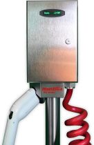WattZilla-UNO: Level 2, 80 Amp EVSE, 25' red Retractable J1772 Charging Cable w/CMS, Type 4X Outdoor Enclosure, Stainless Steel Pole Mount Kit, Satin Finish, 80 Amp, UL/cUL Listed, Made in The USA