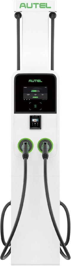 Autel MaxiCharger AC Ultra Commercial Dual Head Charger up to 80A with 8 Inch High-Definition Screen and Cable Management System, White
