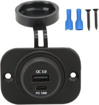 Cell Phone Automobile Charger Dual Port Type C Car Charger with Waterproof Cover QC 3.0 PD 18W Universal for RV Boat SUV Sedan Motorcycle