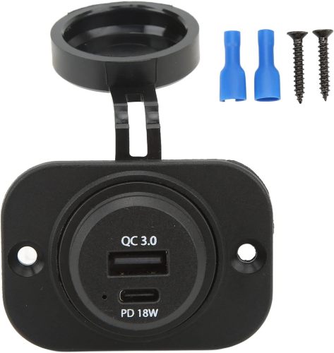 Cell Phone Automobile Charger Dual Port Type C Car Charger with Waterproof Cover QC 3.0 PD 18W Universal for RV Boat SUV Sedan Motorcycle