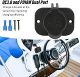 Cell Phone Automobile Charger Dual Port Type C Car Charger with Waterproof Cover QC 3.0 PD 18W Universal for RV Boat SUV Sedan Motorcycle
