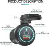 Car Charger PD QC3.0 Fast Charge Type C USB Port Socket 12V/24V Waterproof Power Outlet Fast Charge with 60cm Cable for Motorcycle Marine Boat RV ATV Cars Trucks Campers