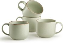 4-Piece Mug Set - Hand Crafted Ceramic Stoneware Mug Set, Modern Dining Mugs - Large & Multipurpose Shape Mugs, Microwave & Dishwasher Safe - Sage Green, 19 Oz.