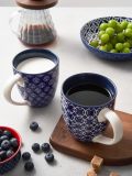 Coffee Mugs Set of 6, 19 oz Large Porcelain Coffee Cups with Handle for Coffee Tea and Cocoa, Ceramic Coffee Mug for Women Men, Housewarming Wedding Gift, Vintage Blue