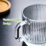 2 PACK Glass Coffee Mugs with Handle & Spoon, 12 OZ Glass Coffee Cups with Bamboo Lid, Ribbed Glass Cups, Clear Tea Cup for Hot/Cold Beverages, Glassware Set for Americano, Latte, Cappuccino