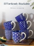 Coffee Mugs Set of 6, 19 oz Large Porcelain Coffee Cups with Handle for Coffee Tea and Cocoa, Ceramic Coffee Mug for Women Men, Housewarming Wedding Gift, Vintage Blue