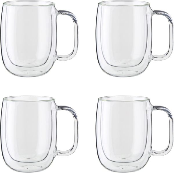 4-pc Double Wall Glass , Insulated Coffee Mug, Clear