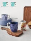 Coffee Mugs Set of 6, 19 oz Large Porcelain Coffee Cups with Handle for Coffee Tea and Cocoa, Ceramic Coffee Mug for Women Men, Housewarming Wedding Gift, Vintage Blue